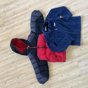 Toddler 3T Winter Bundle Red Puffer Coat + Columbia Blue Fleece Unisex Warm